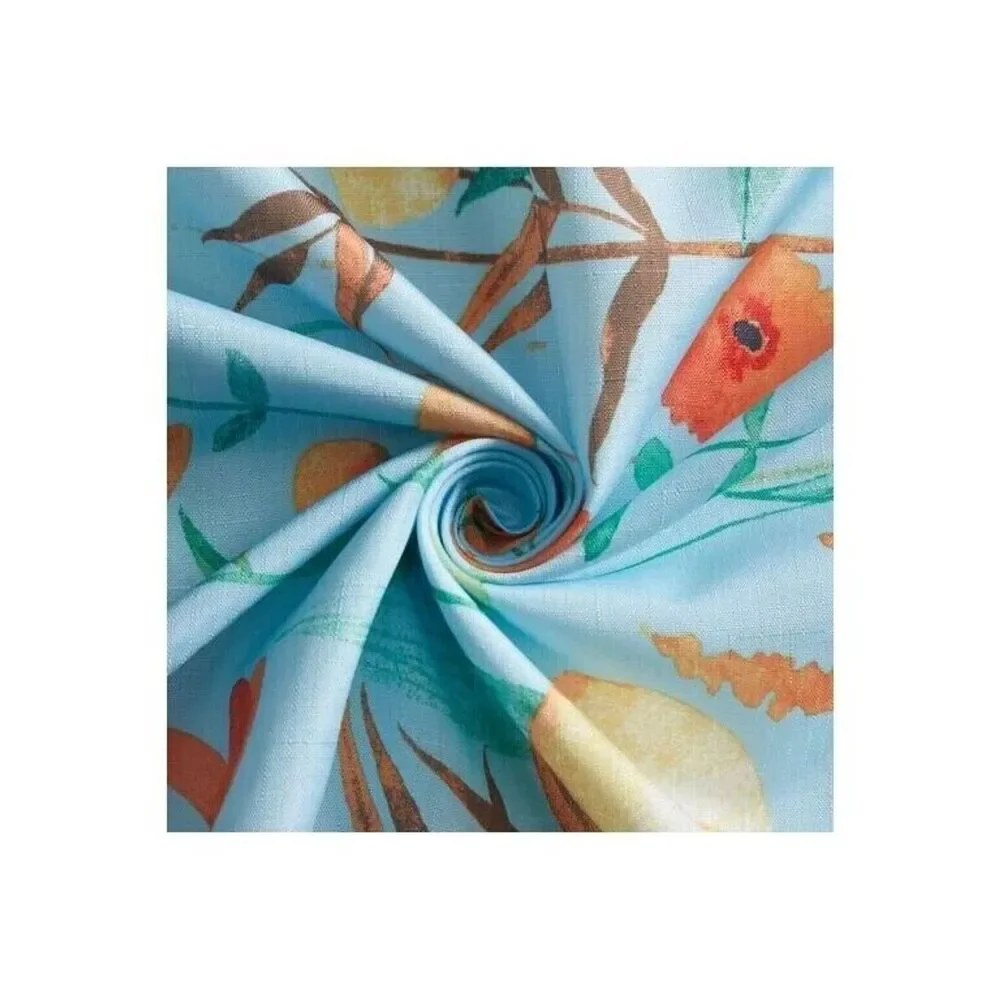 Wildflowers Fabric Shower Curtain Yellow Orange Poppies Blue Floral Bath Gift
